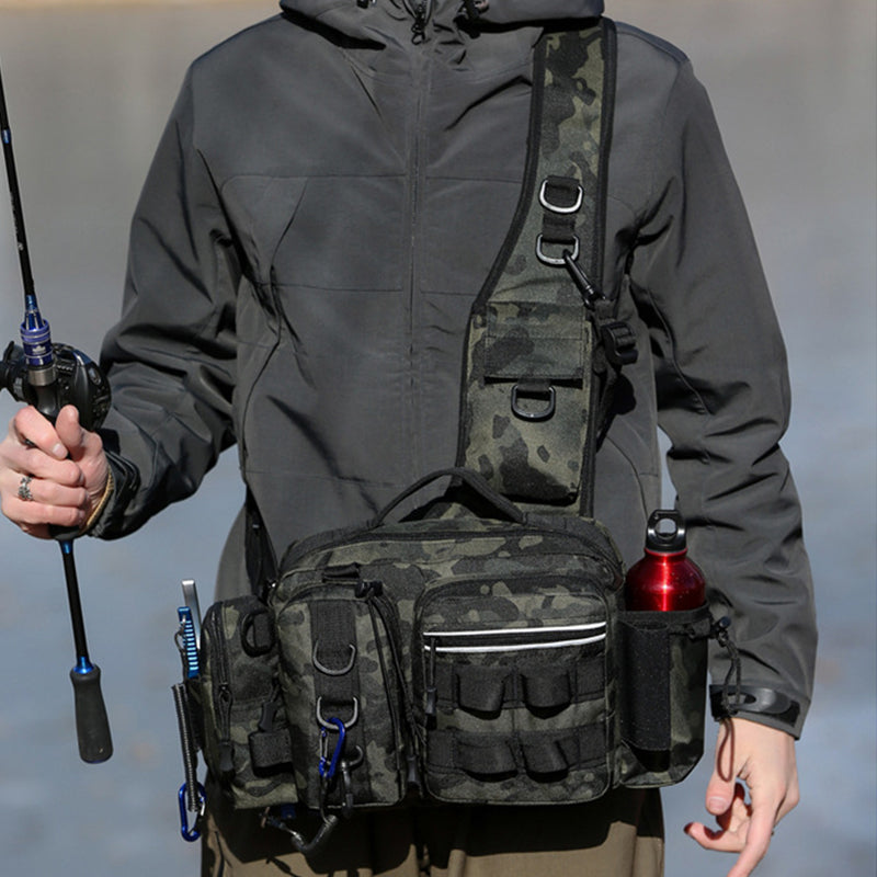 Mens Fishing Backpack with Bait Box Pole Holder Storage