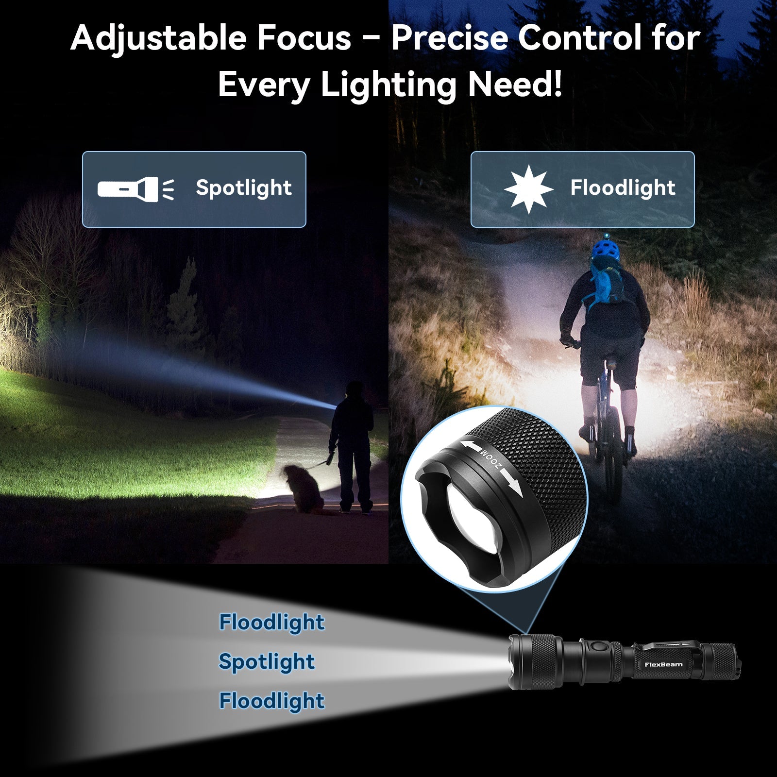 1200LM Zoom Hunting Flashlight – 700M Range, Gun & Bike Mount