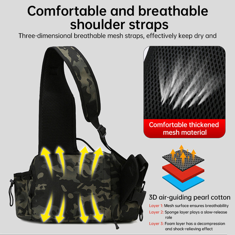 Mens Fishing Backpack with Bait Box Pole Holder Storage