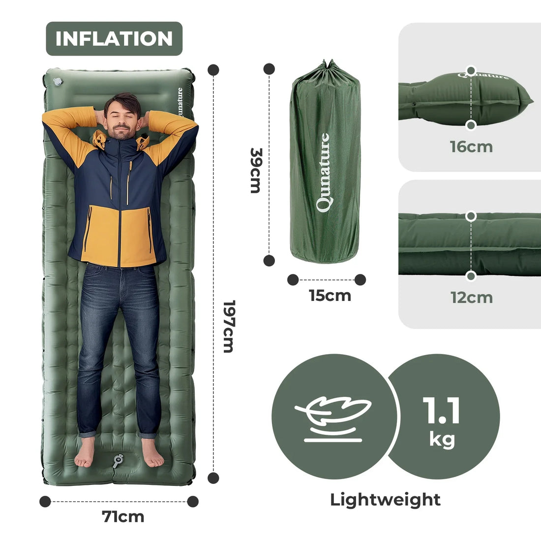 Ultra-Light Inflatable Sleeping Pad with Built-in Pillow for Outdoor Camping