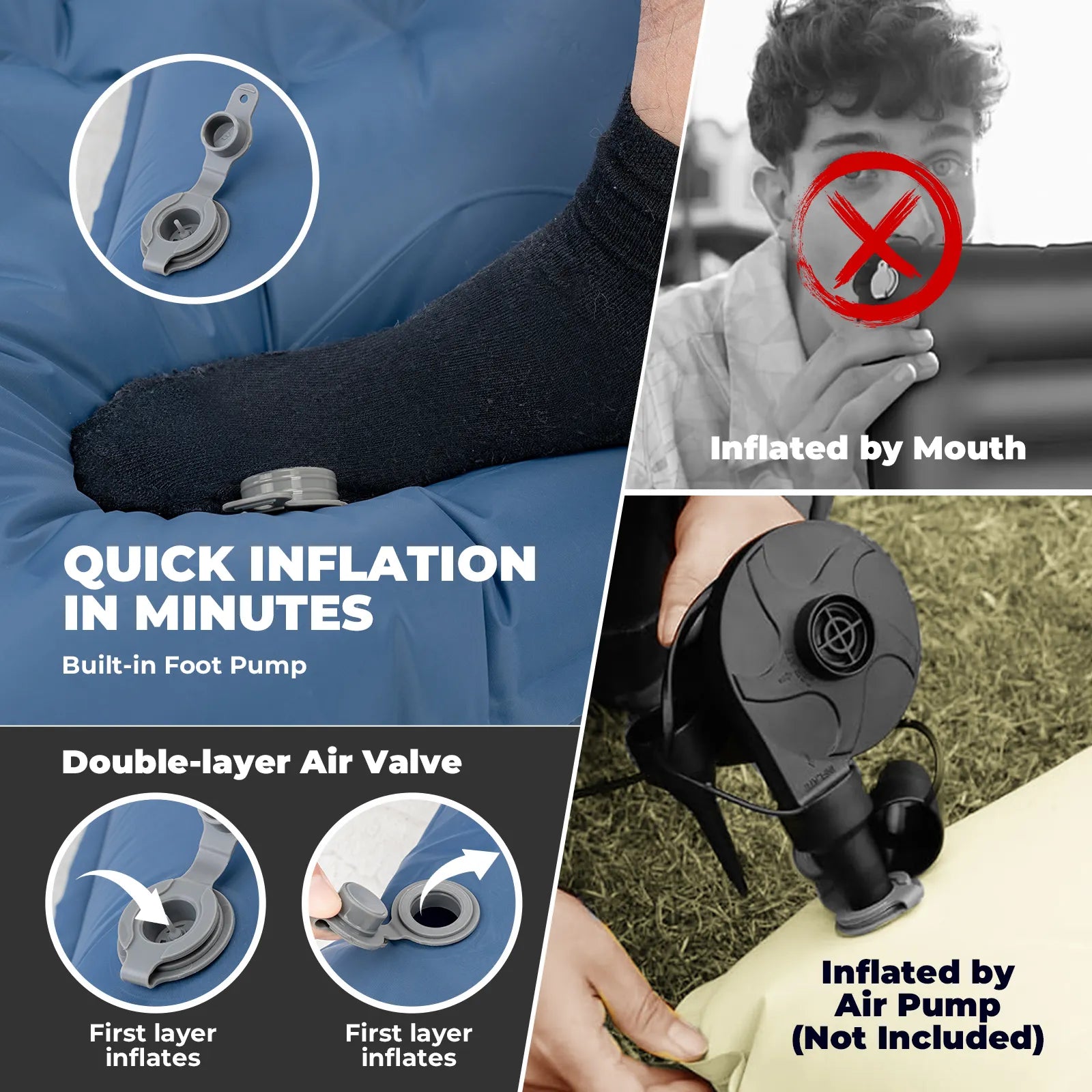 Ultra-Light Inflatable Sleeping Pad with Built-in Pillow for Outdoor Camping