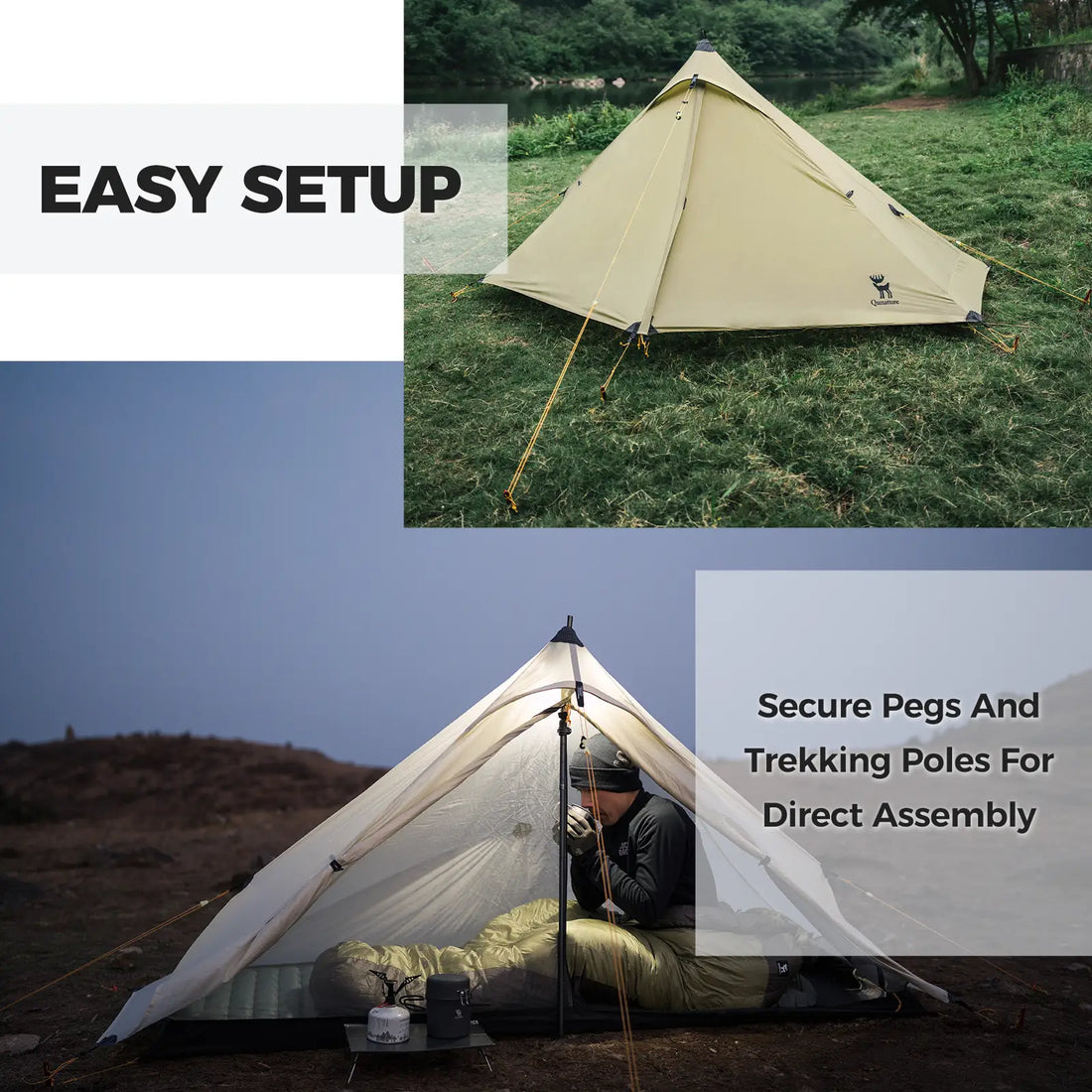 Ultralight Tent Rodless Rainproof Easy Setup for Outdoor Camping